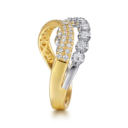 14K White Yellow Gold Diamond Curved Easy Stackable Ring