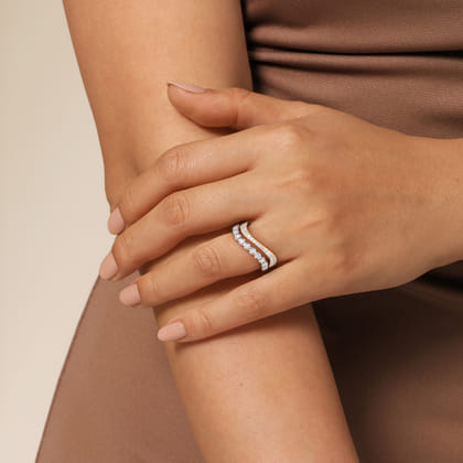 14K White Yellow Gold Diamond Curved Easy Stackable Ring