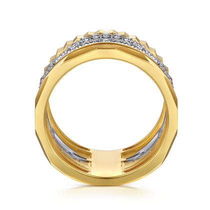 14K White  Yellow Gold Diamond Cut and Link Diamond Easy Stackable Ring