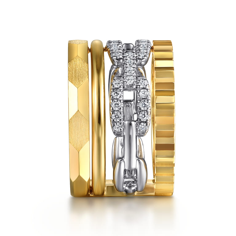 14K White  Yellow Gold Diamond Cut and Link Diamond Easy Stackable Ring - 0.35 ct - Shot 4