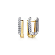 14K White  Yellow Gold Diamond Double Row Cushion shaped Huggie Earrings