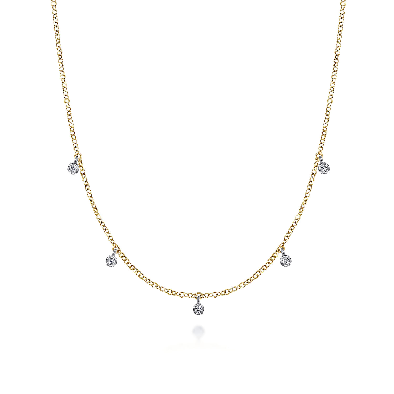14K White  Yellow Gold Diamond Droplet Necklace