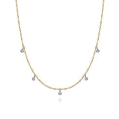 14K White  Yellow Gold Diamond Droplet Necklace