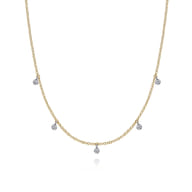 14K White  Yellow Gold Diamond Droplet Necklace