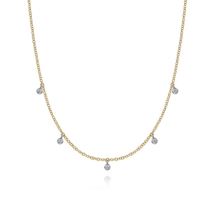 14K White  Yellow Gold Diamond Droplet Necklace