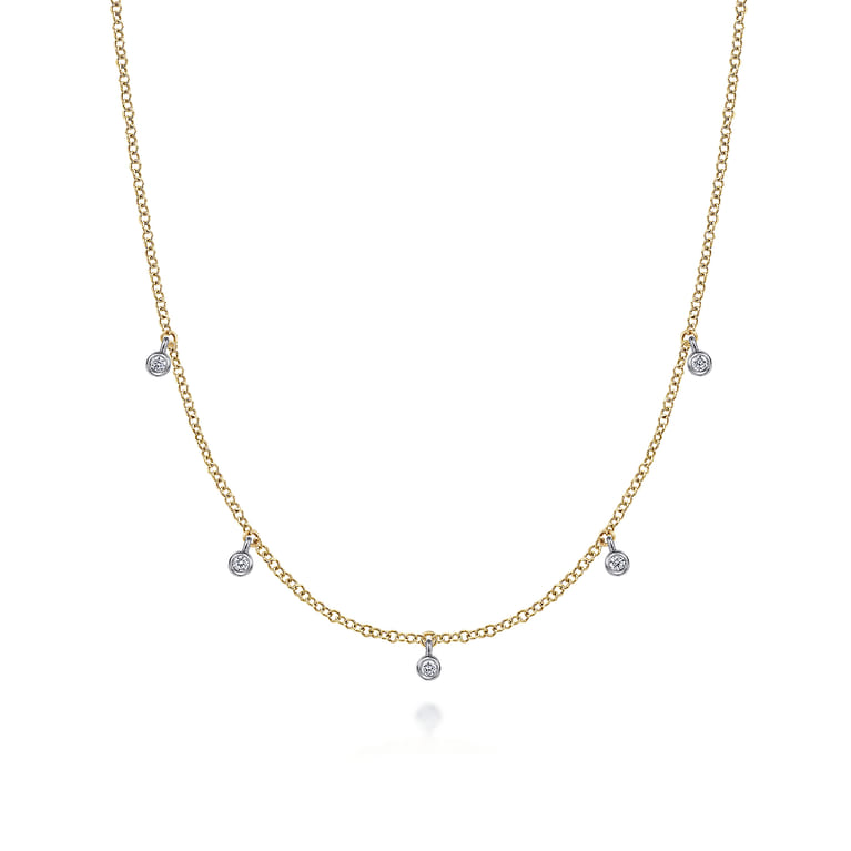 14K White  Yellow Gold Diamond Droplet Necklace - 0.05 ct - Shot 1