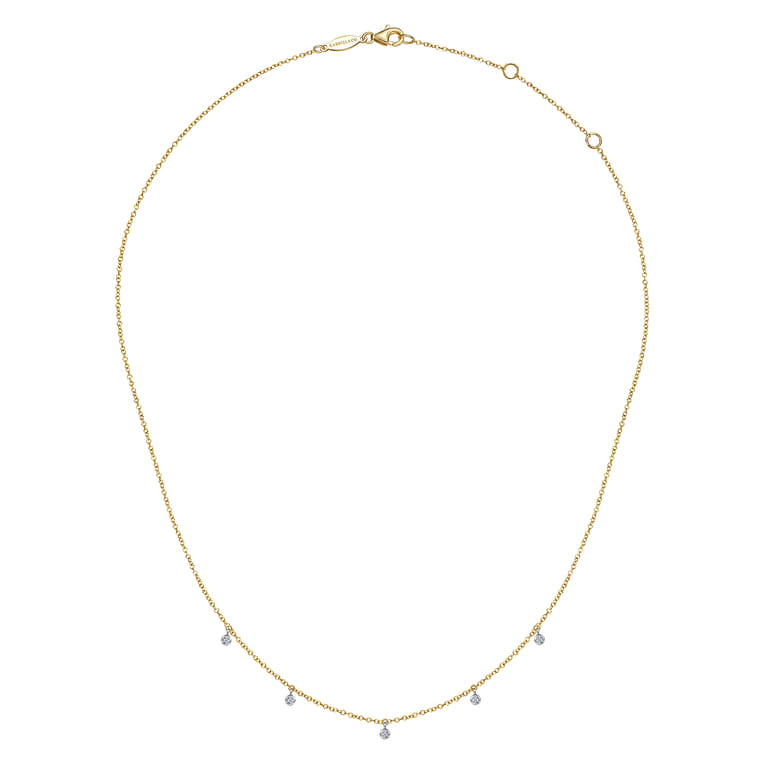 14K White  Yellow Gold Diamond Droplet Necklace - 0.05 ct - Shot 2