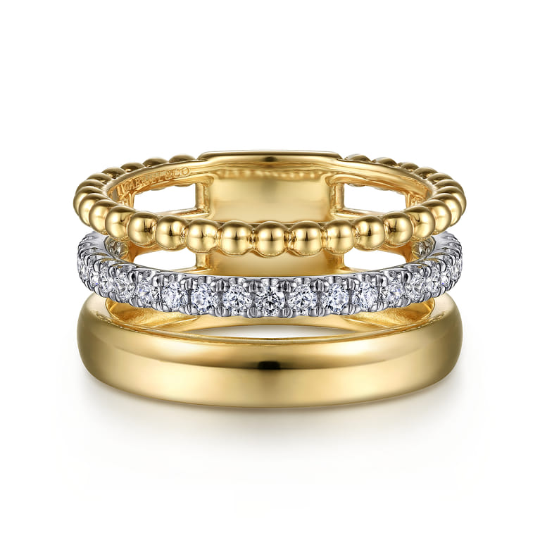 14K White  Yellow Gold Diamond Easy Stackable Ring 0.35ct-Bujukan - 0.35 ct - Shot 1