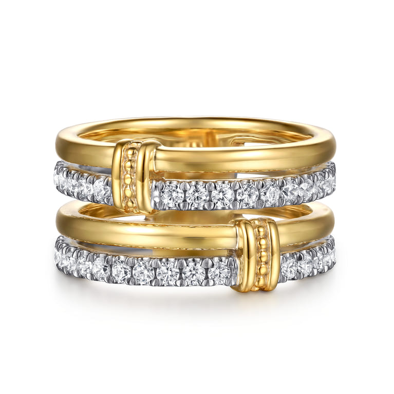 14K White  Yellow Gold Diamond Easy Stackable Ring 0.6ct - 0.6 ct - Shot 1