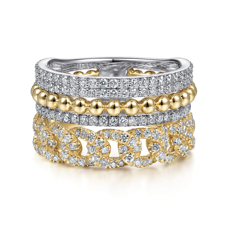 14K White  Yellow Gold Diamond Easy Stackable Ring 1ct-Bujukan - 1 ct - Shot 1
