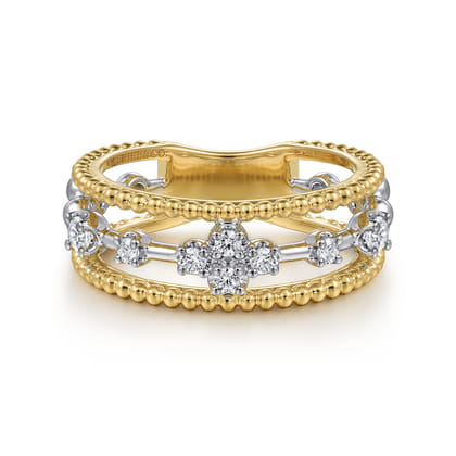 14K White  Yellow Gold Diamond Easy Stackable Ring-Bujukan