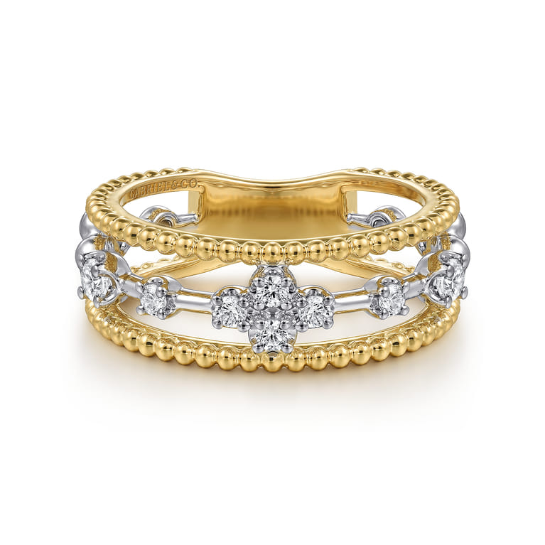 14K White  Yellow Gold Diamond Easy Stackable Ring-Bujukan - 0.25 ct - Shot 1