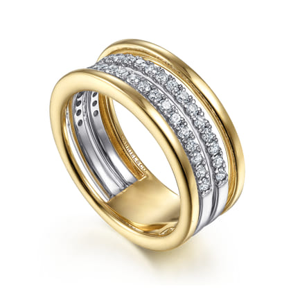 14K White-Yellow Gold Diamond Easy Stackable Ring