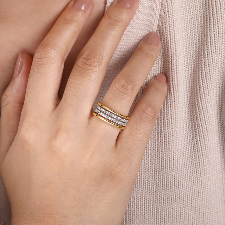 14K White-Yellow Gold Diamond Easy Stackable Ring - 0.5 ct - Shot 5