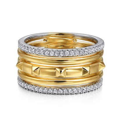 14K White  Yellow Gold Diamond Easy Stackable Ring