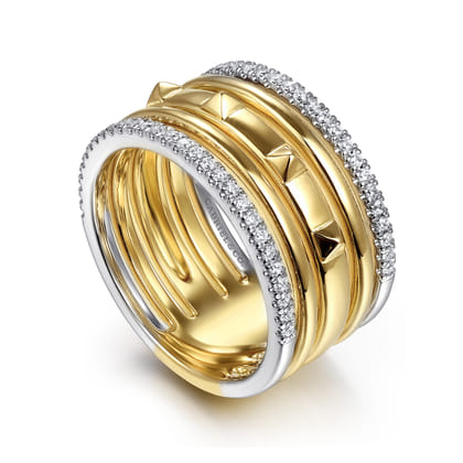 14K White  Yellow Gold Diamond Easy Stackable Ring