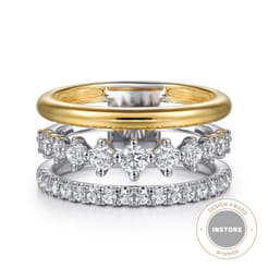 14K White  Yellow Gold Diamond Easy Stackable Ring