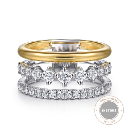 14K White  Yellow Gold Diamond Easy Stackable Ring