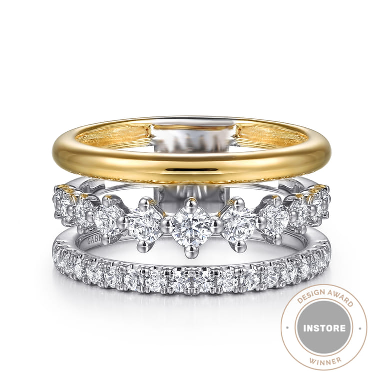 14K White  Yellow Gold Diamond Easy Stackable Ring - 0.75 ct - Shot 1