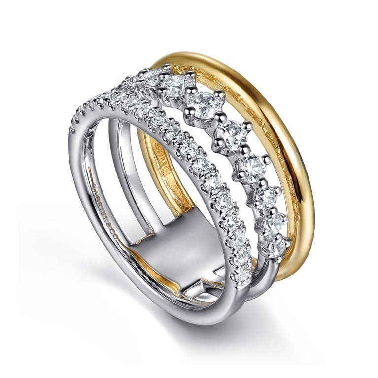 14K White  Yellow Gold Diamond Easy Stackable Ring - 0.75 ct - Shot 3
