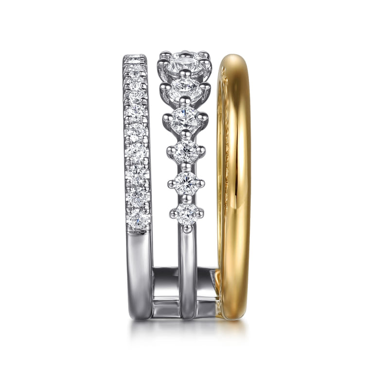 14K White  Yellow Gold Diamond Easy Stackable Ring - 0.75 ct - Shot 4