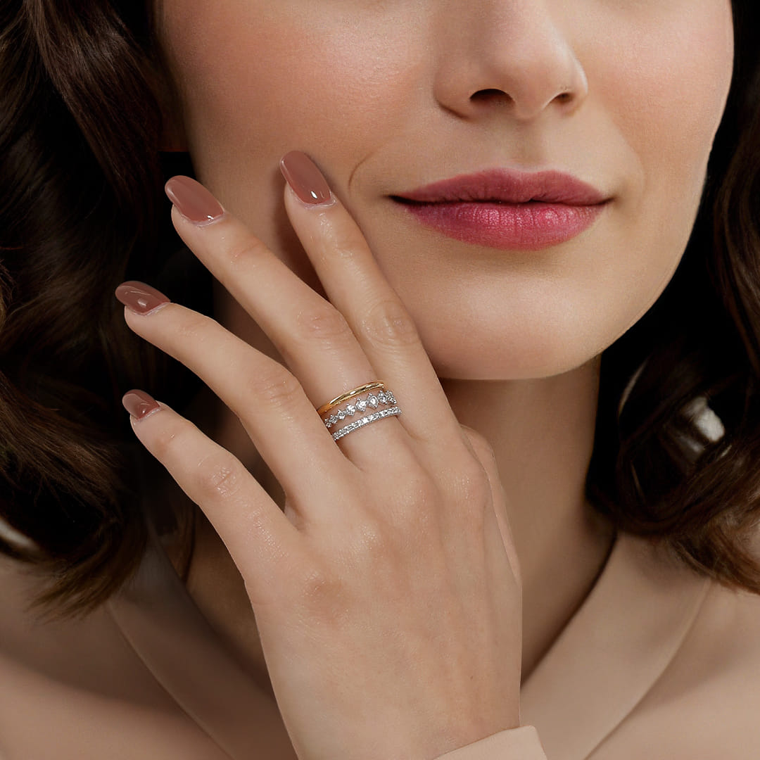 14K White  Yellow Gold Diamond Easy Stackable Ring