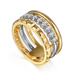 14K White  Yellow Gold Diamond Easy Stackable Ring