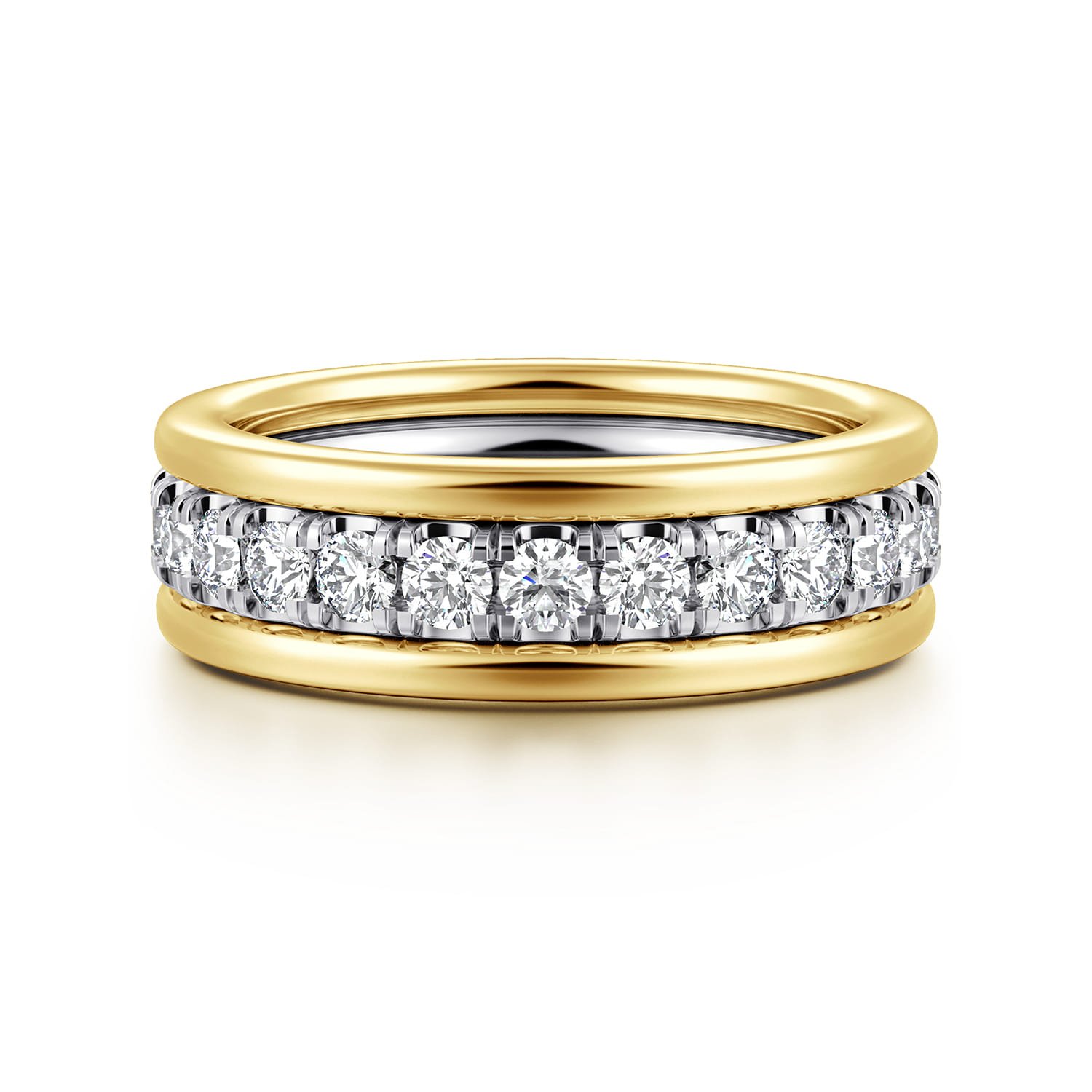 Eternity Band Wedding Ring in 14k Yellow/white Gold with Round Natural Diamond at Gabriel & Co. - Shot 1