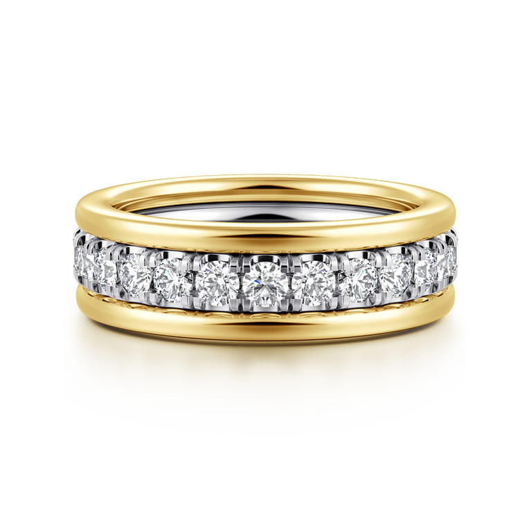 Eternity Band Wedding Ring in 14k Yellow/white Gold with Round Natural Diamond at Gabriel & Co. - Shot 1