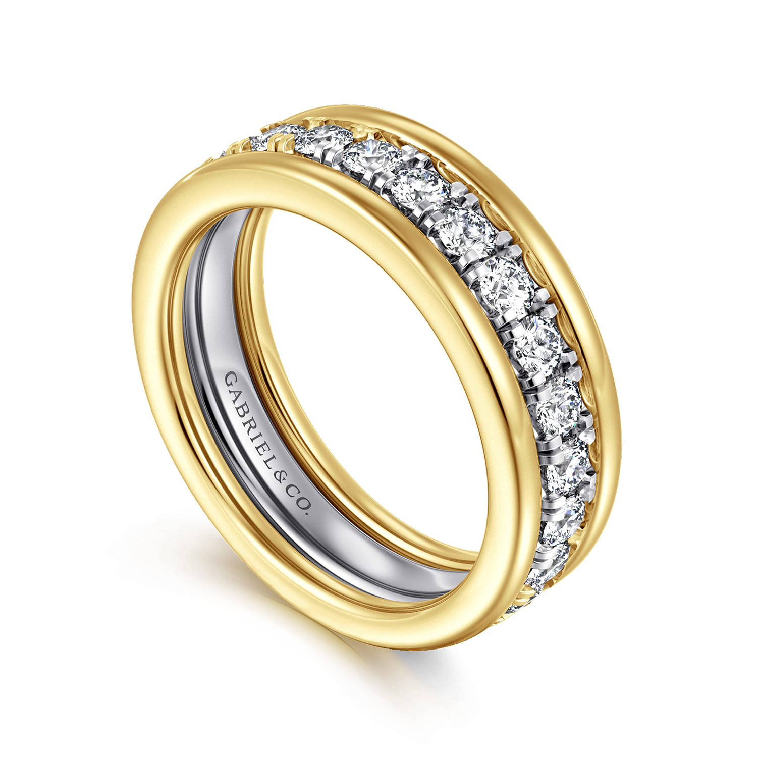 Eternity Band Wedding Ring in 14k Yellow/white Gold with Round Natural Diamond at Gabriel & Co. - Shot 3