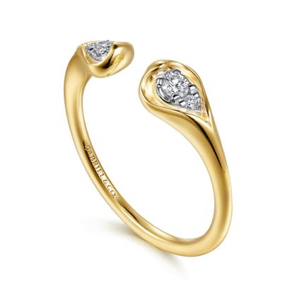 14K White  Yellow Gold Diamond Fake Pear Open Ring