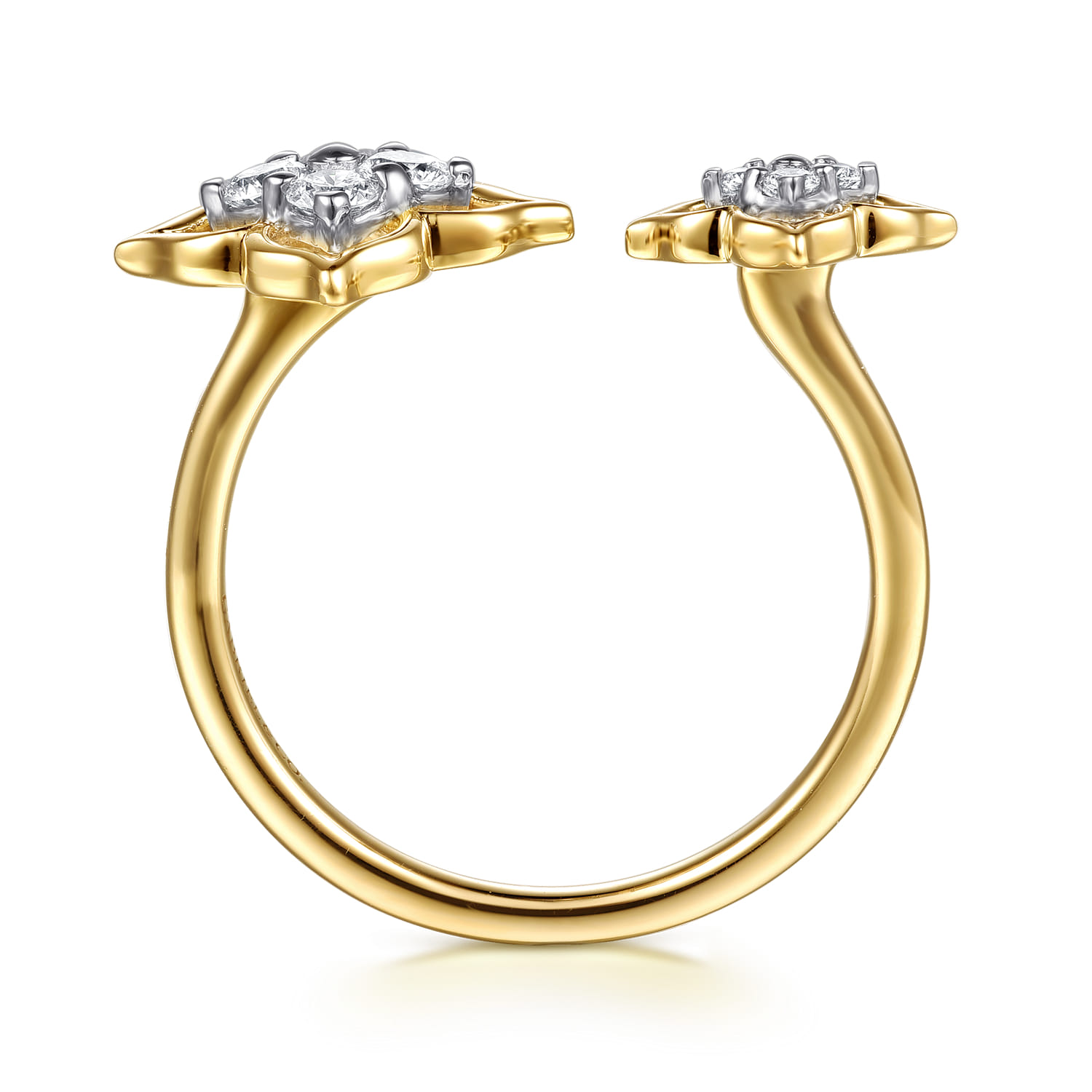 14K White  Yellow Gold Diamond Flower Open Ring - 0.3 ct - Shot 2