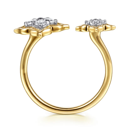 14K White  Yellow Gold Diamond Flower Open Ring