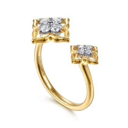 14K White  Yellow Gold Diamond Flower Open Ring