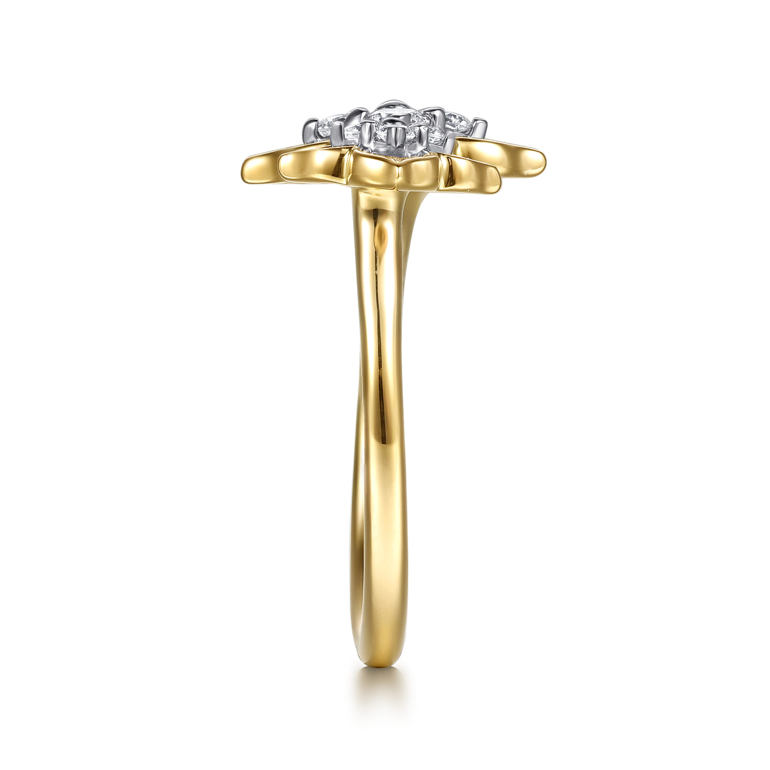 14K White  Yellow Gold Diamond Flower Open Ring - 0.3 ct - Shot 4