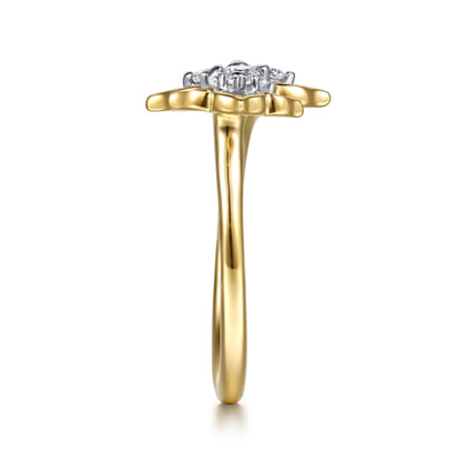 14K White  Yellow Gold Diamond Flower Open Ring