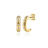 14K White  Yellow Gold Diamond Flush Set J Hoop Earrings - 0.18 ct