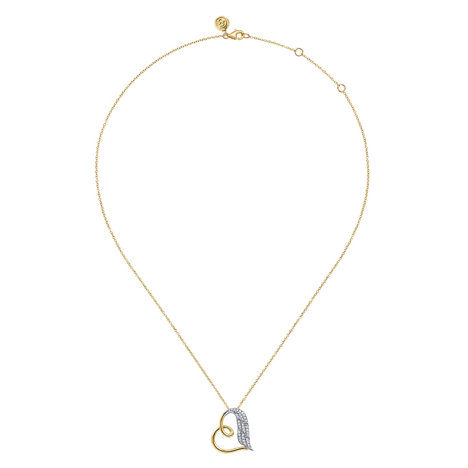 14K White  Yellow Gold Diamond Heart Angel Wing Pendant Necklace