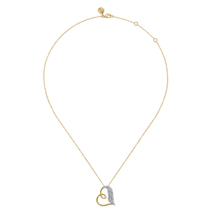 14K White  Yellow Gold Diamond Heart Angel Wing Pendant Necklace