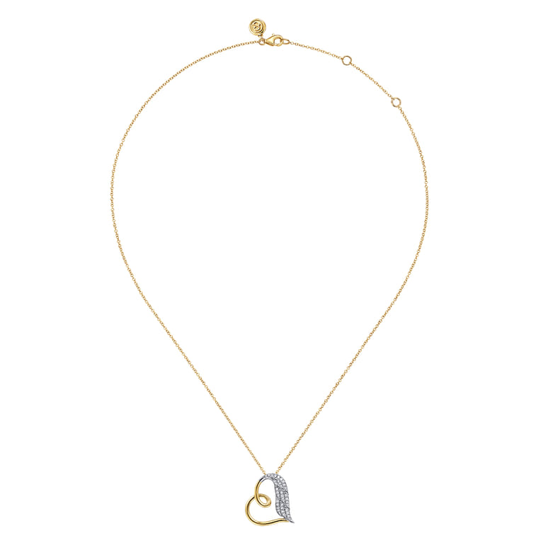 14K White  Yellow Gold Diamond Heart Angel Wing Pendant Necklace - 0.18 ct - Shot 2