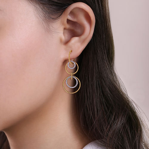 14K White-Yellow Gold Diamond Huggie Drop Earrings - 0.5 ct - Shot 2