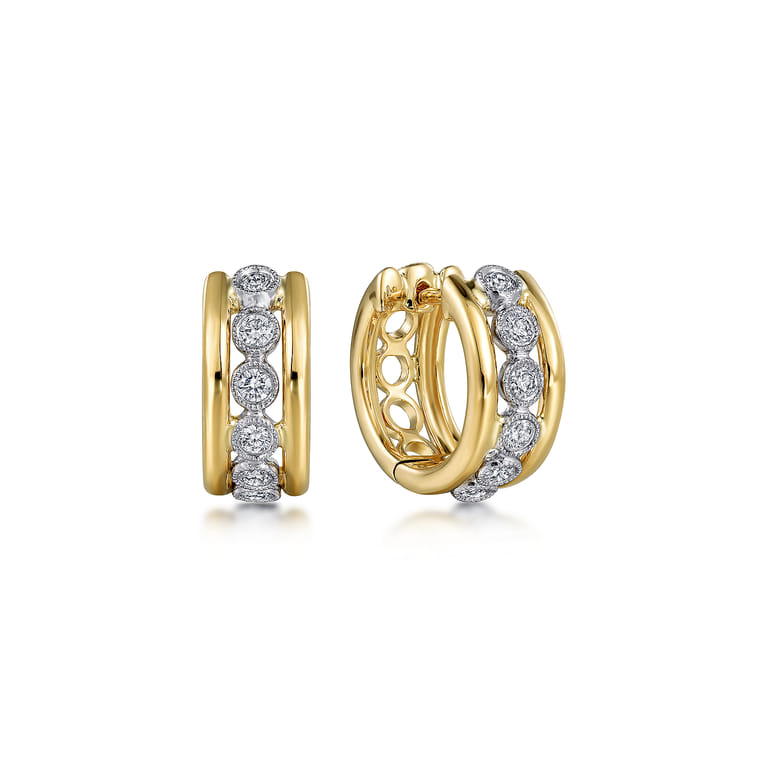 14K White-Yellow Gold Diamond Huggie Earrings - 0.25 ct - Shot 1
