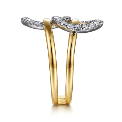 14K White  Yellow Gold Diamond Interlock Fashion Ring