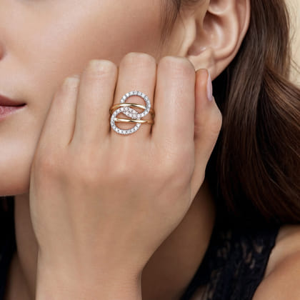 14K White  Yellow Gold Diamond Interlock Fashion Ring