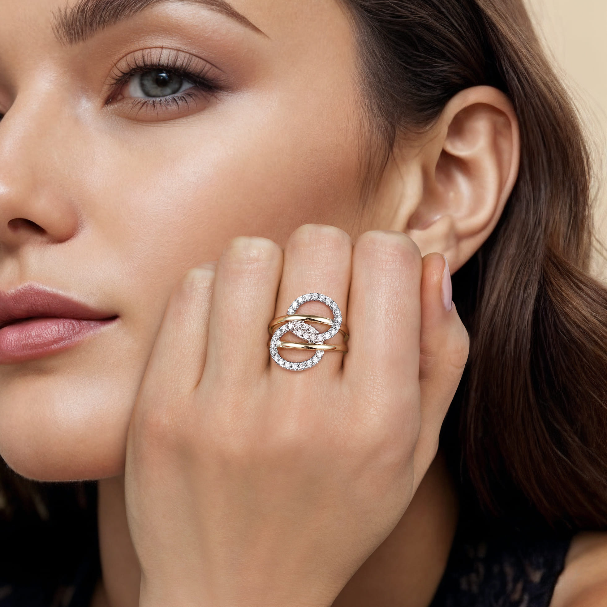 14K White  Yellow Gold Diamond Interlock Fashion Ring - 0.5 ct - Shot 6