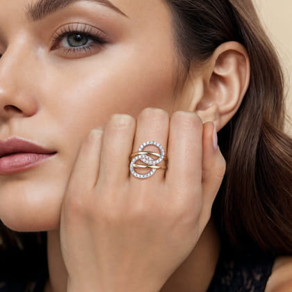 14K White  Yellow Gold Diamond Interlock Fashion Ring