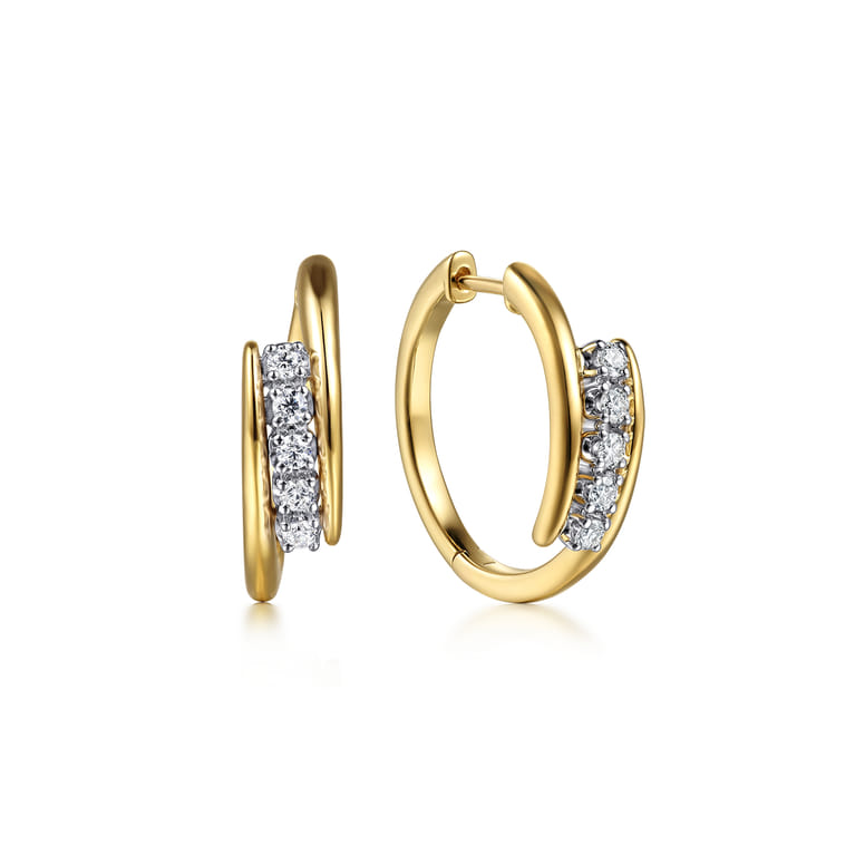 14K White  Yellow Gold Diamond Intricate Hoop Earrings - 0.3 ct - Shot 1