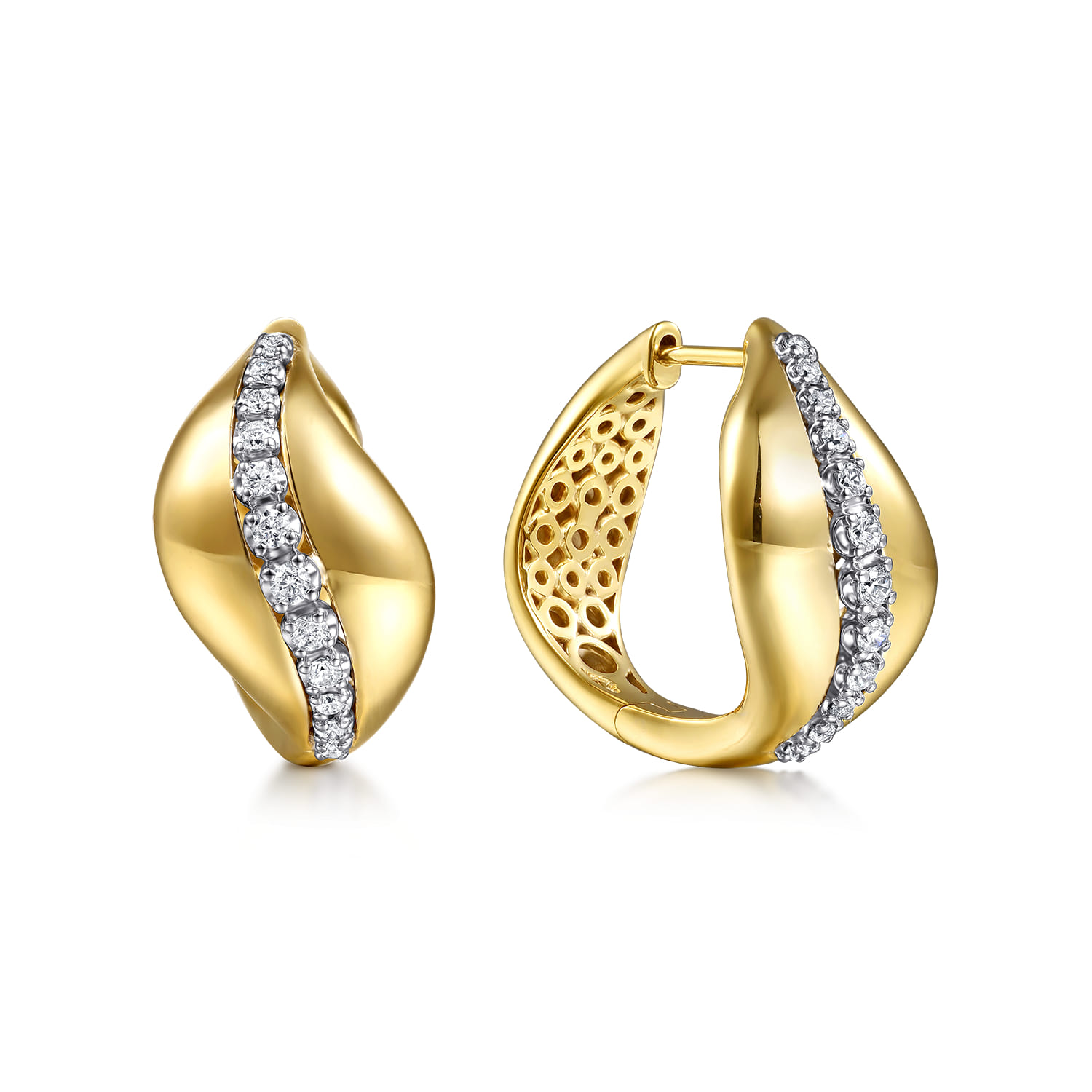 14K White  Yellow Gold Diamond Intricate Hoop Earrings