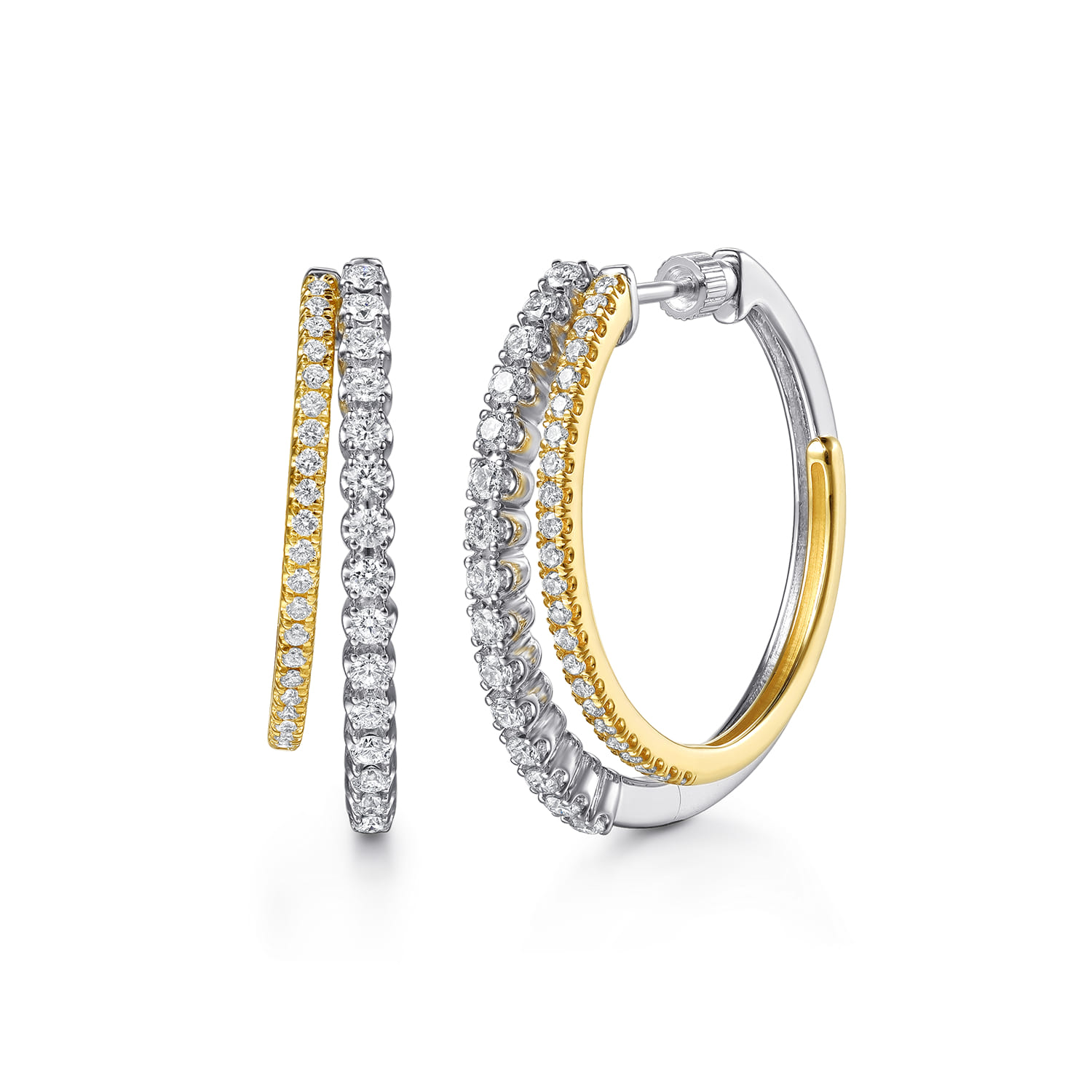 14K White Yellow Gold Diamond Intricate Hoop Earrings - 1.15 ct - Shot 1