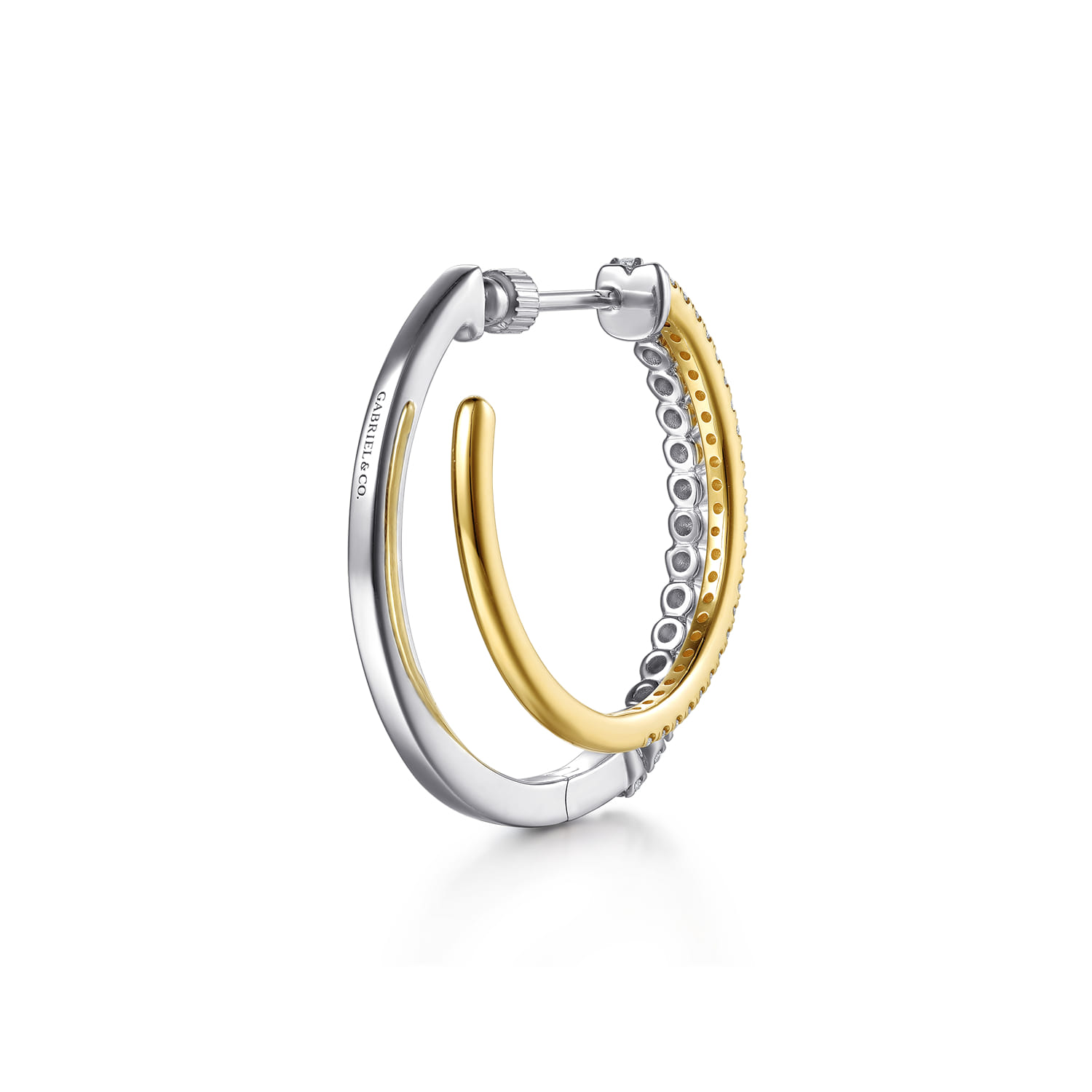 14K White Yellow Gold Diamond Intricate Hoop Earrings - 1.15 ct - Shot 2